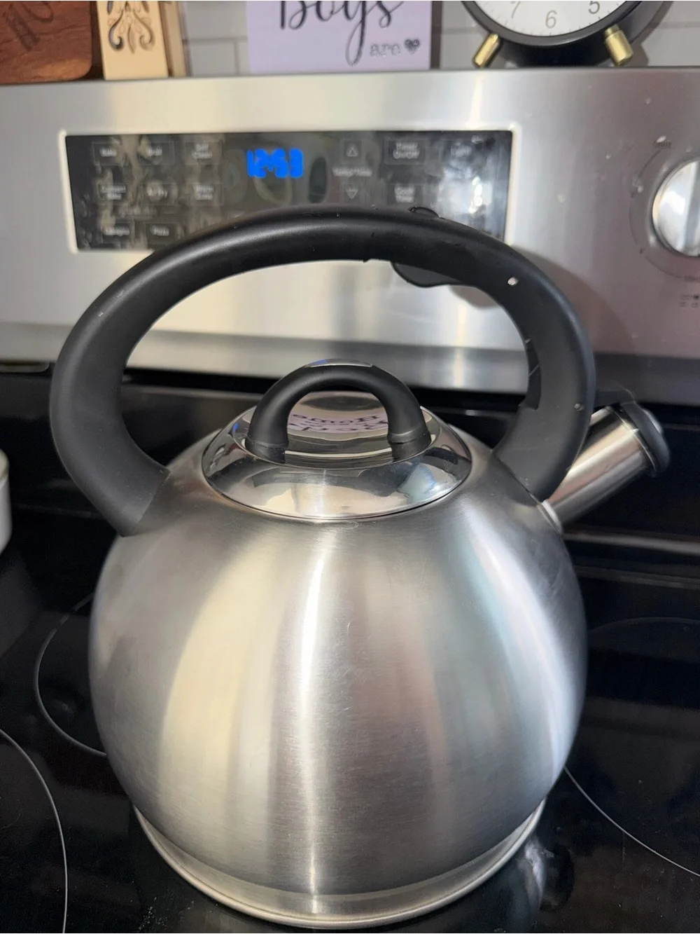 Brandani Italy Whistling Tea Kettle 3qt. Black Soft Touch Handle Stainless Steel